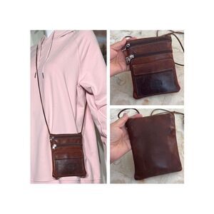 Vintage Roots Hanging Pouch Tribe Leather Crossbody Bag Brown